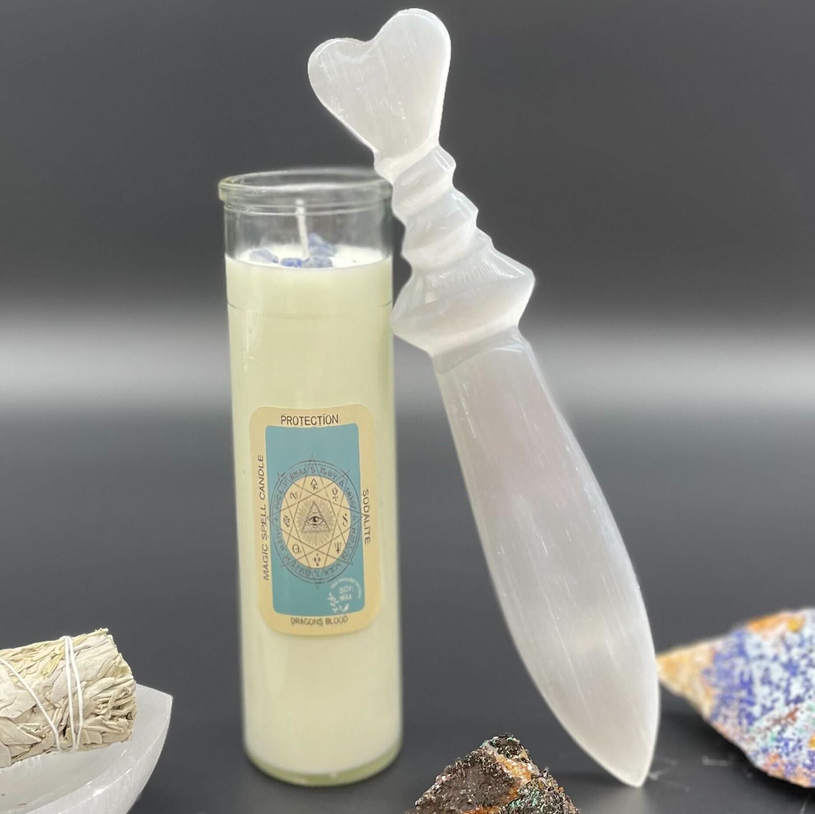 Selenite Large Ritual Knife with Spiral Design for Ceremonies
