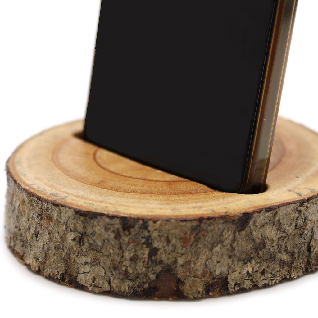 Small Log Phone Holder for Hands Free Use in Natural Wood Style