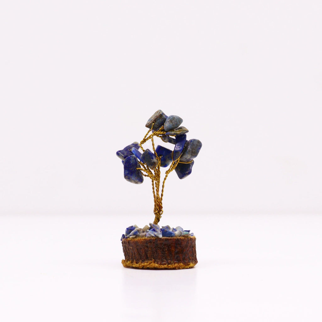 Mini Gemstone Tree on Wood Base with 15 Sodalite Stones Display