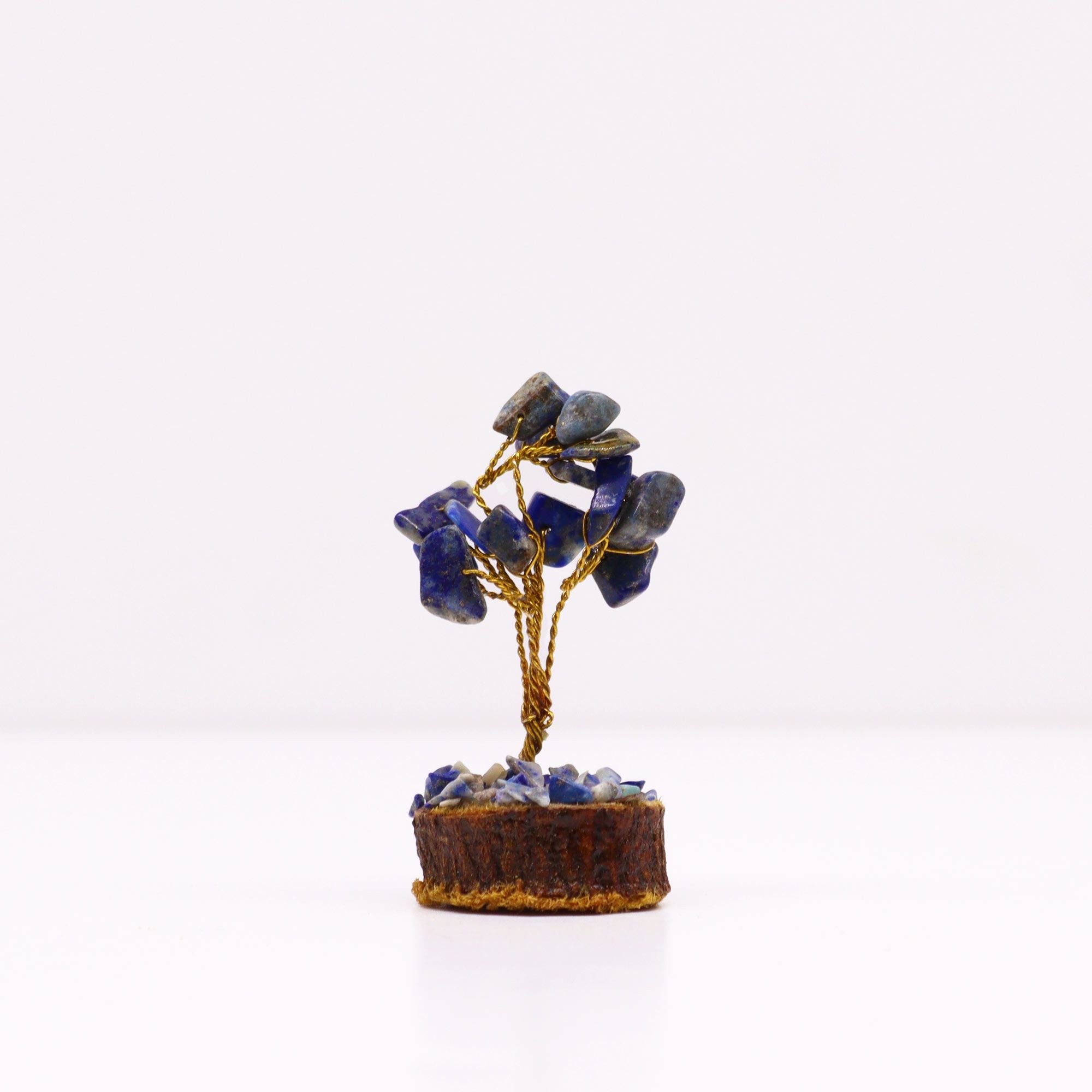 Mini Gemstone Tree on Wood Base with 15 Sodalite Stones Display