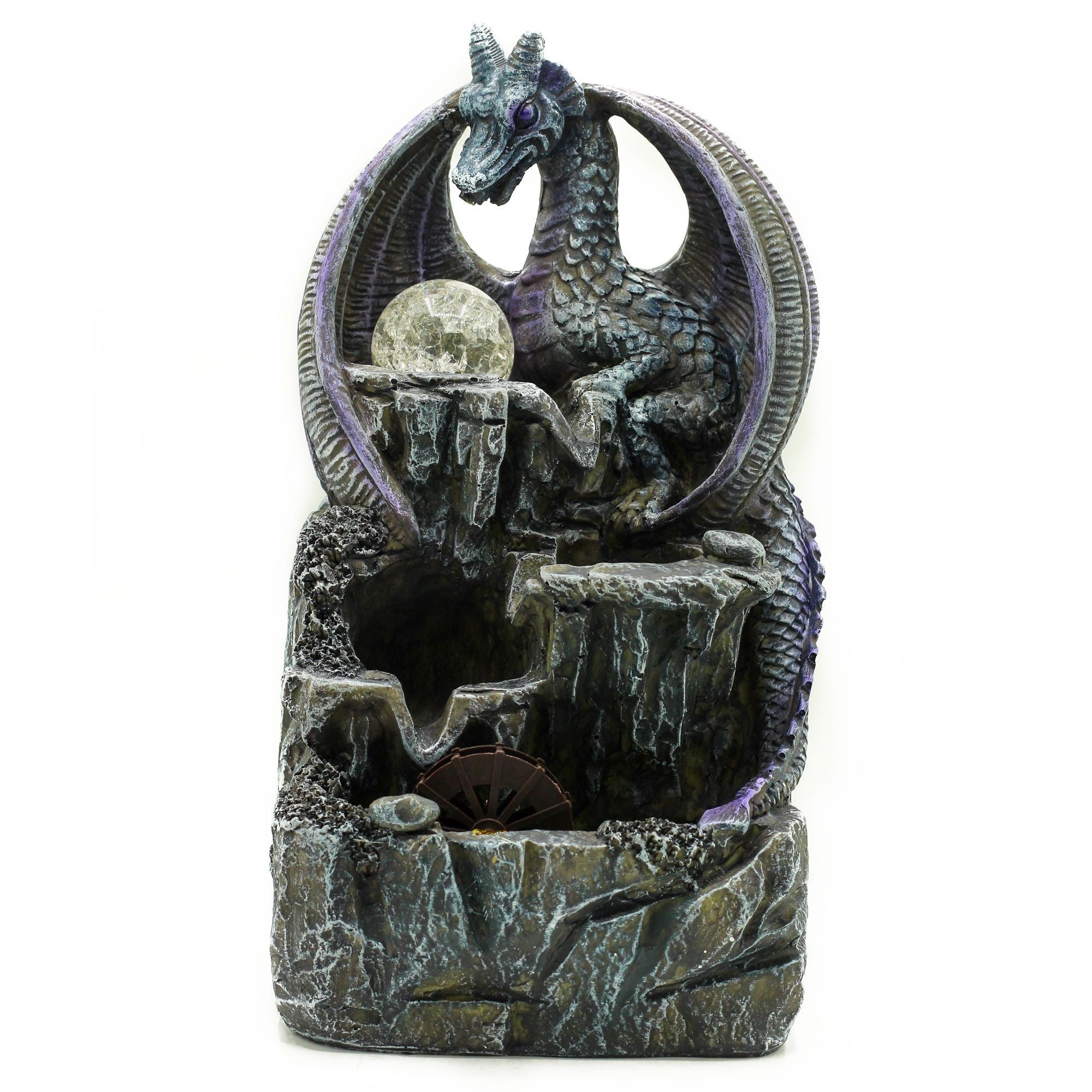 Tabletop Water Feature 35cm with Purple Dragon and Crystal Ball
