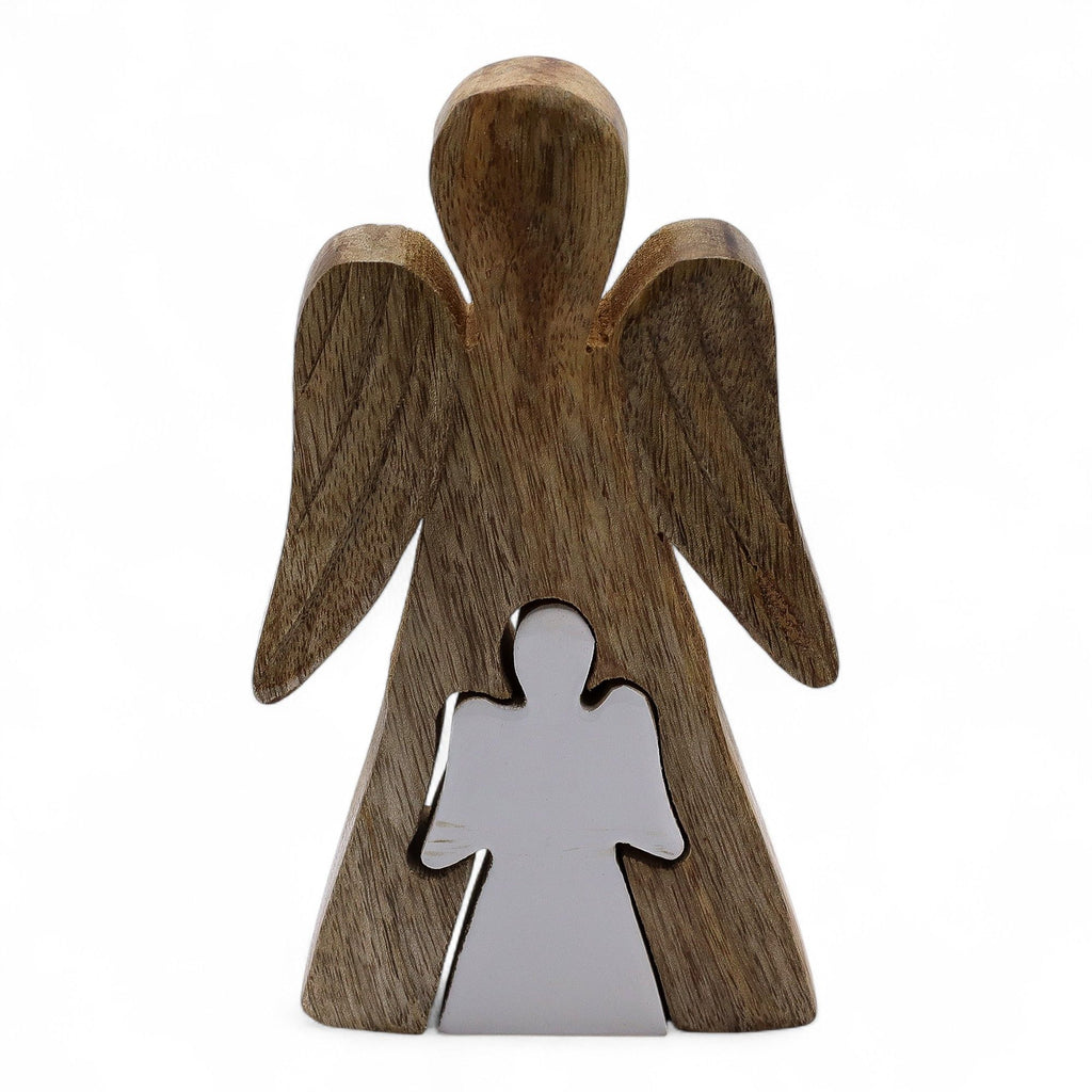 Mango Wood Angel Figurine in White Enamel for Home Decor
