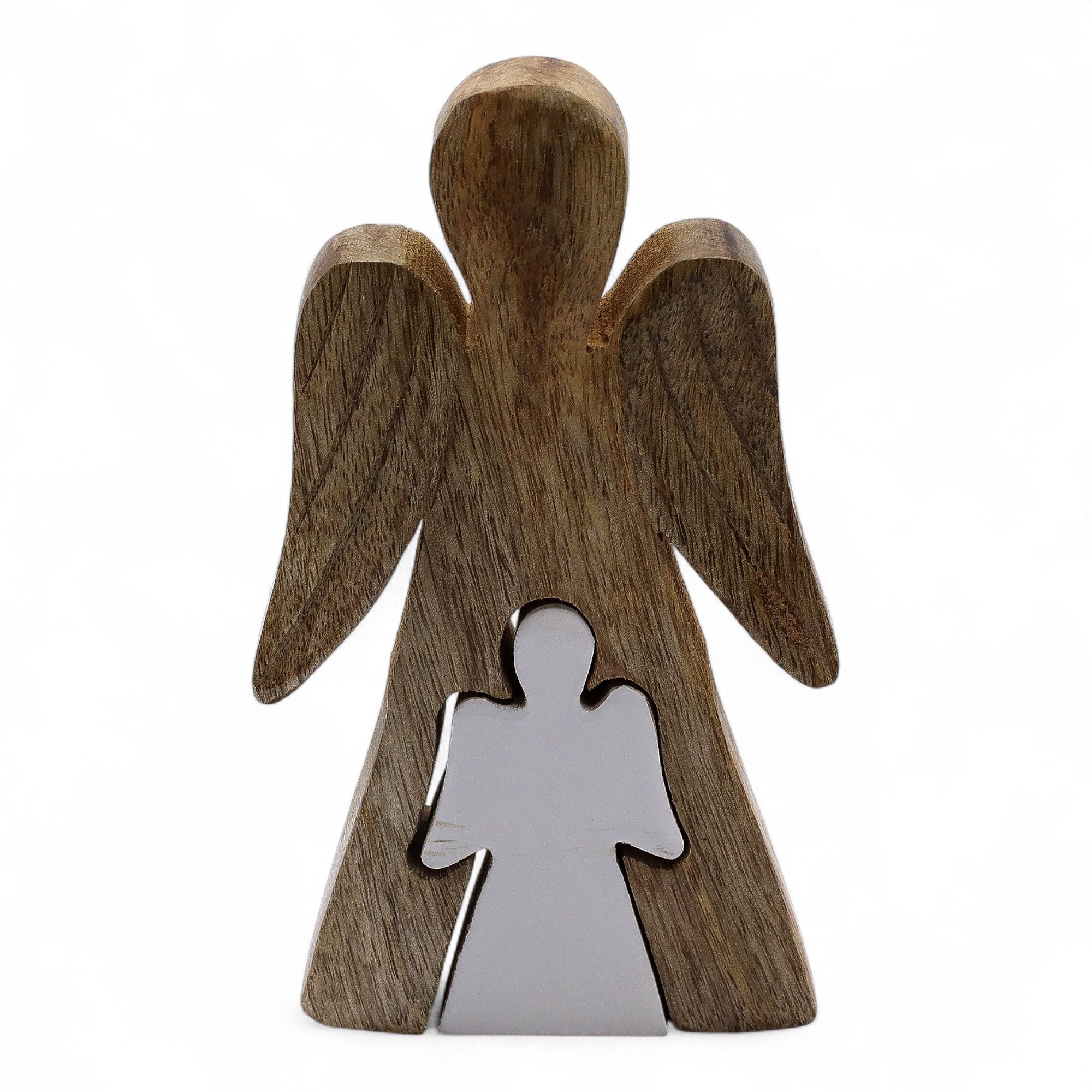 Mango Wood Angel Figurine in White Enamel for Home Decor