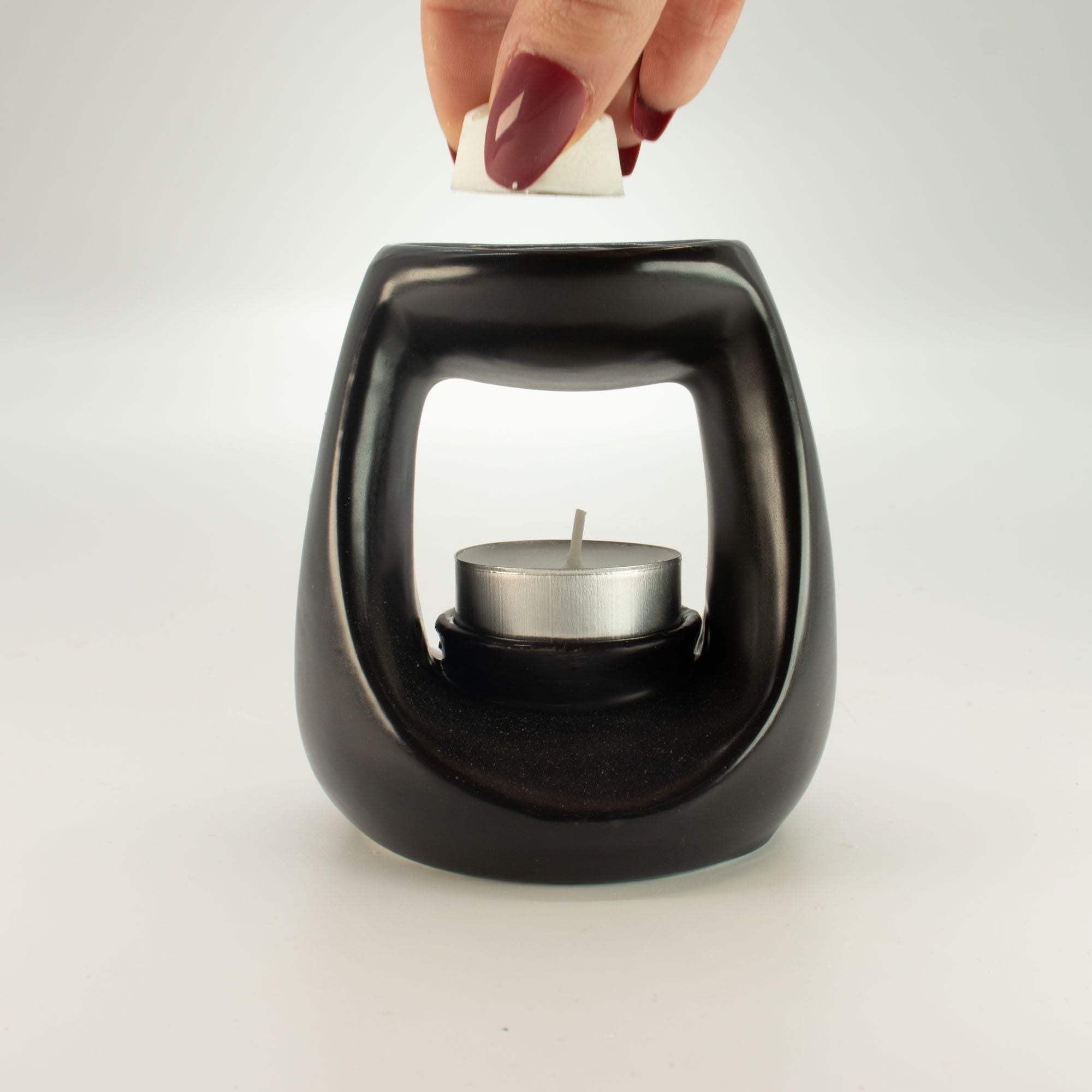 Ceramic Zen Oil Burner Large Oval Pebble in Matt Black Finish