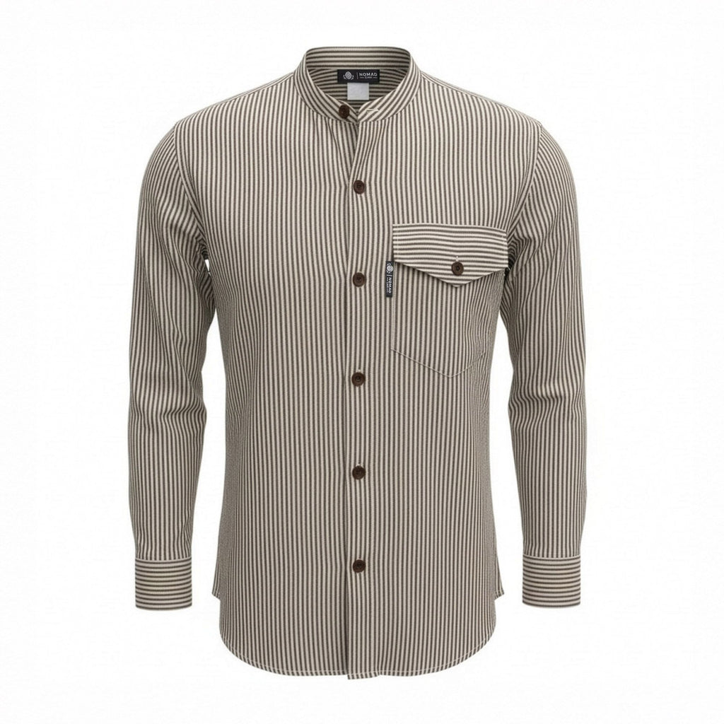 Nomad Sari Grandad Shirt in Grey Stone with Vertical Stripes