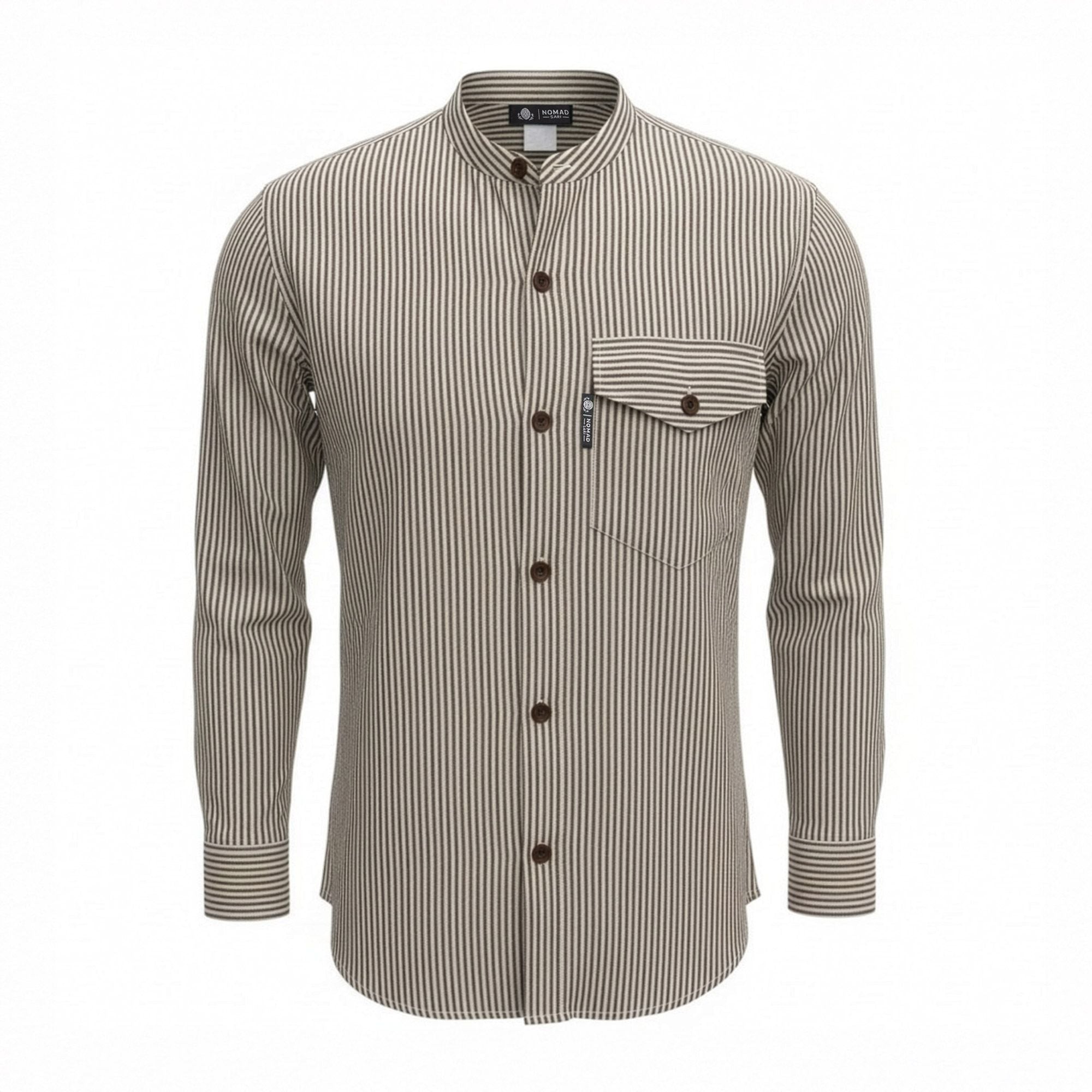 Nomad Sari Grandad Shirt in Grey Stone with Vertical Stripes
