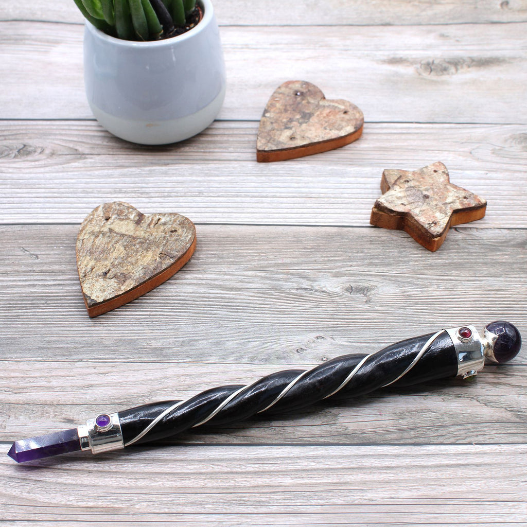 Twisted Healing Wand with Silver Amethyst Sphere for Decor