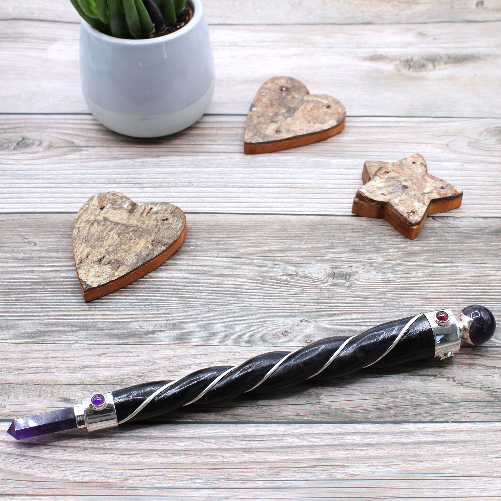 Twisted Healing Wand with Silver Amethyst Sphere for Decor