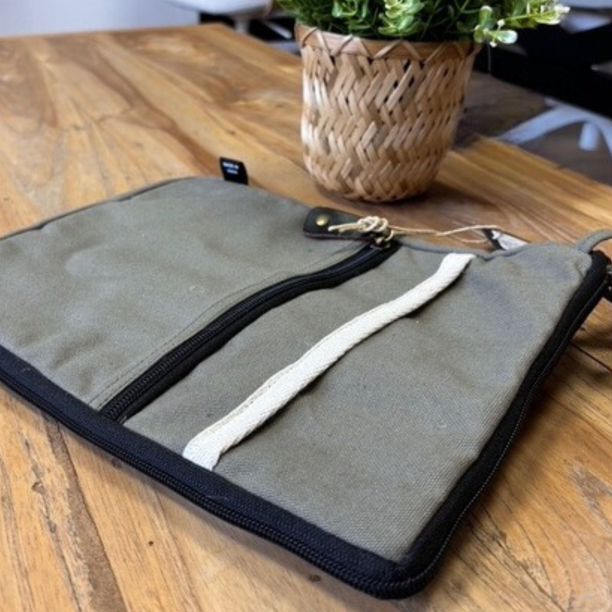 Olive Canvas Tablet Pouch for Convenient Travel and Organisation