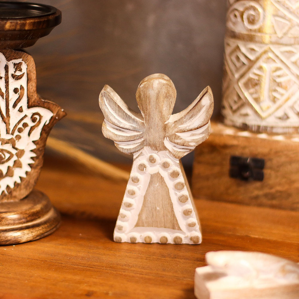 Mango Wood Angel Whitewash for Rustic Home Decor and Gifting