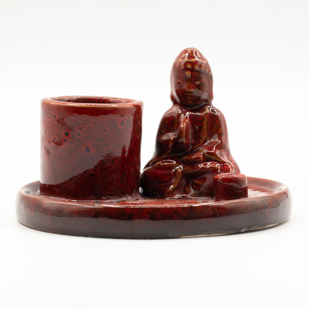 Multi Purpose Buddha Incense Plate in Soft Red Ceramic Design