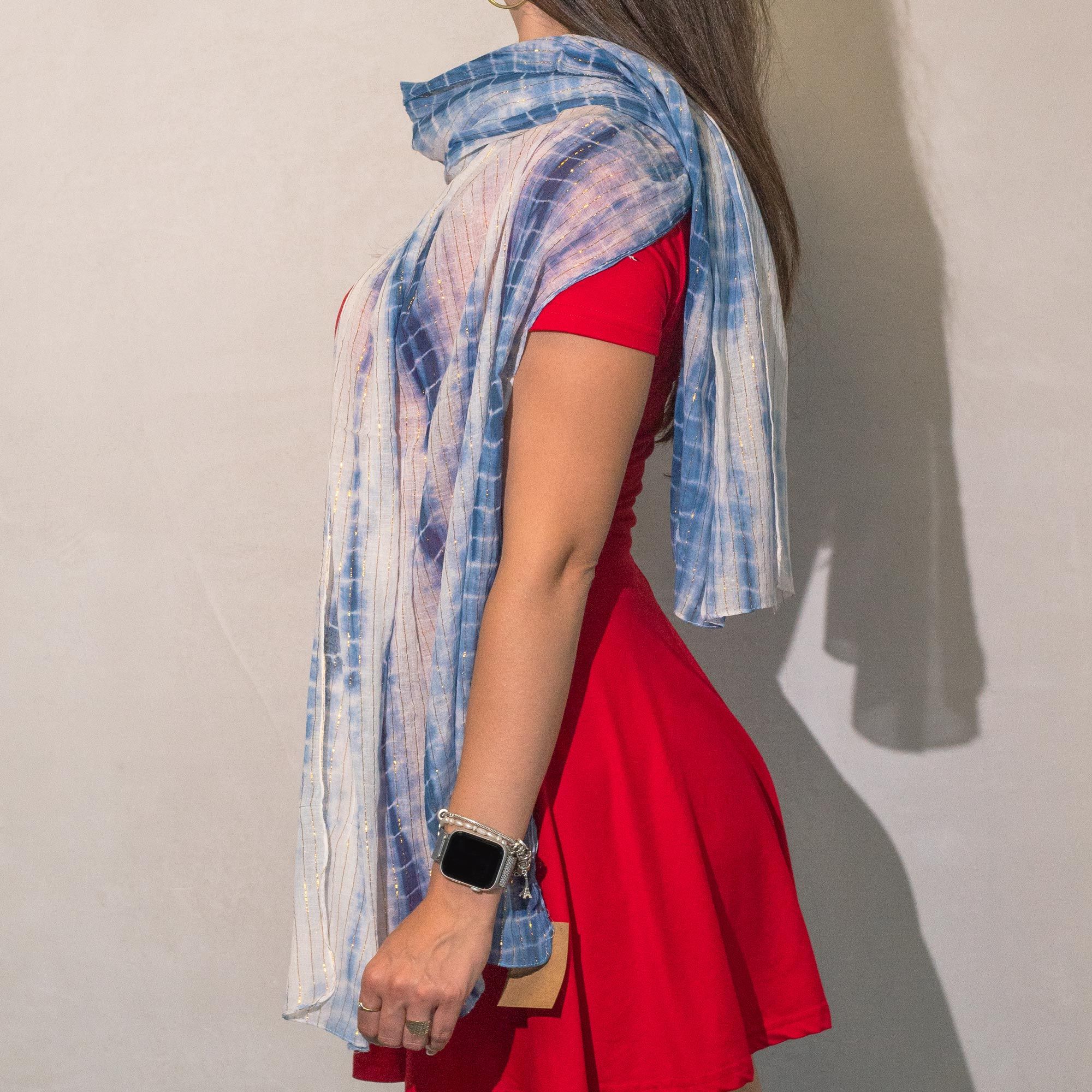 Nomad Sari Party Shine Scarf in Dusky Blue with Gold Thread