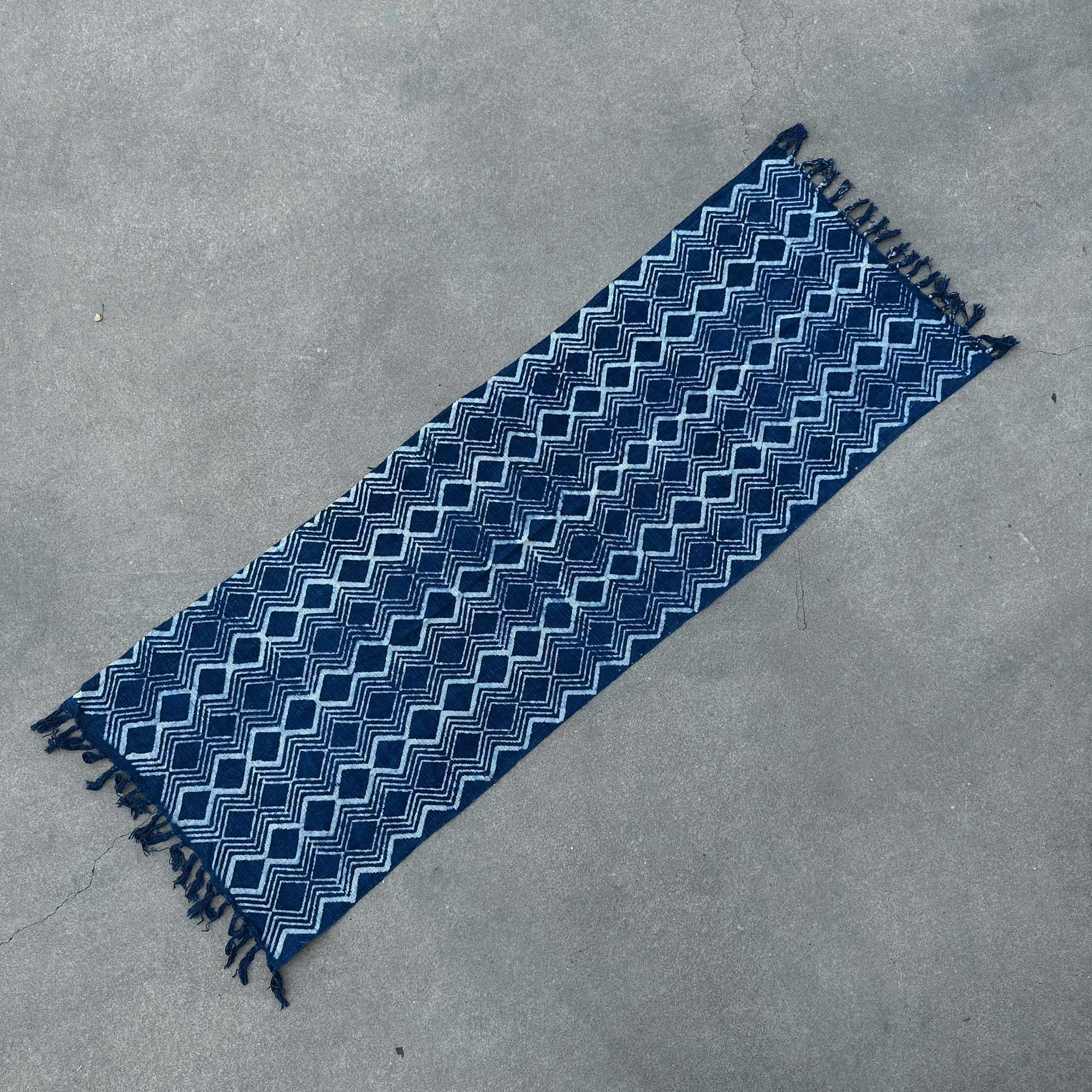 Handmade Indigo Runner 170x60cm with Heerak Pattern Design