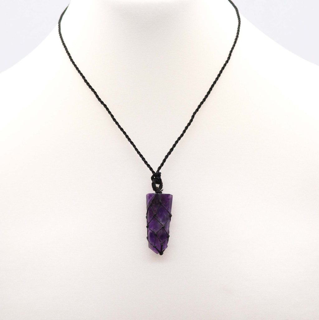 Laced Gemstone Flat Point Pendant with Amethyst Charm Design