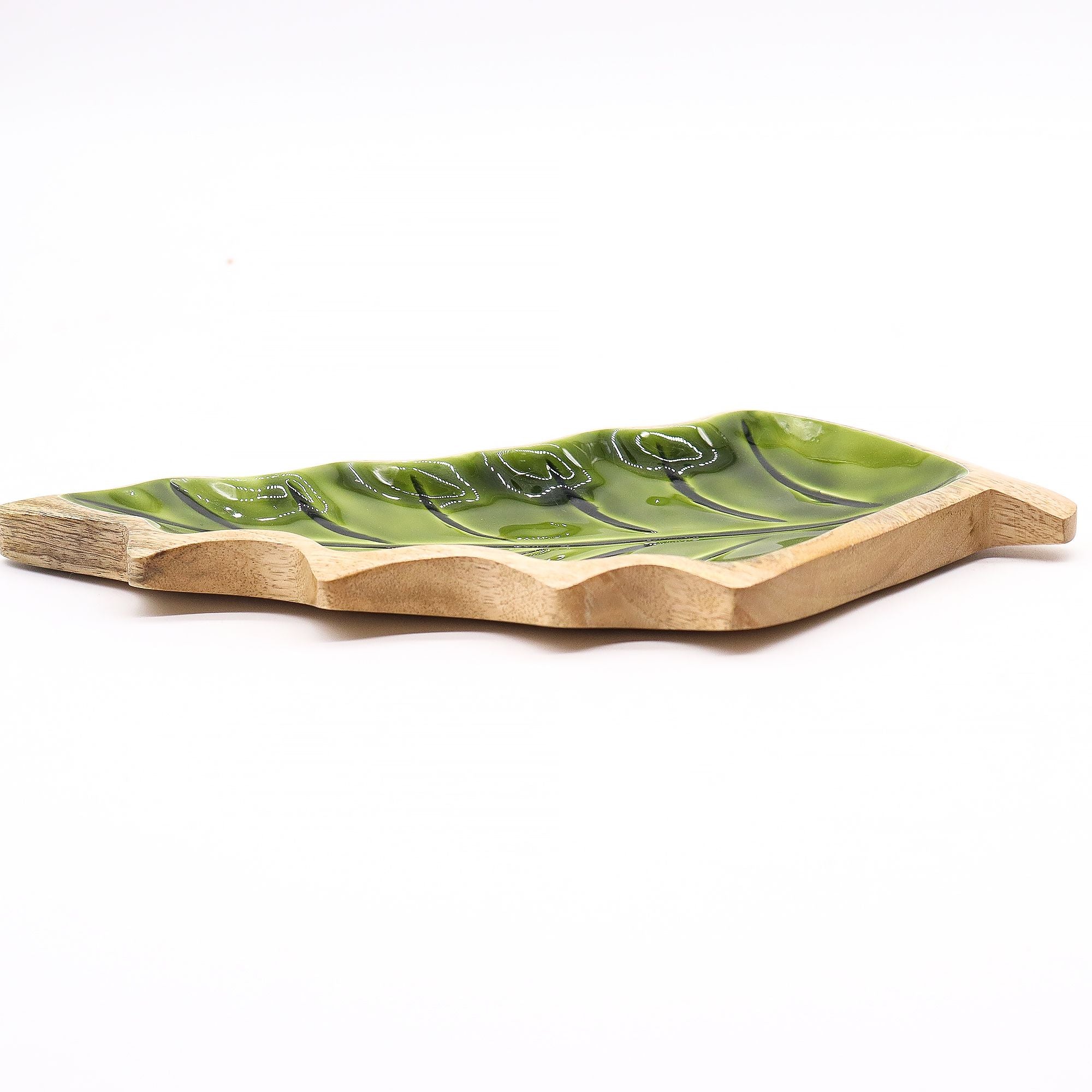Lost in the Forrest Enamel Leaf Wooden Bowl for Home Decor