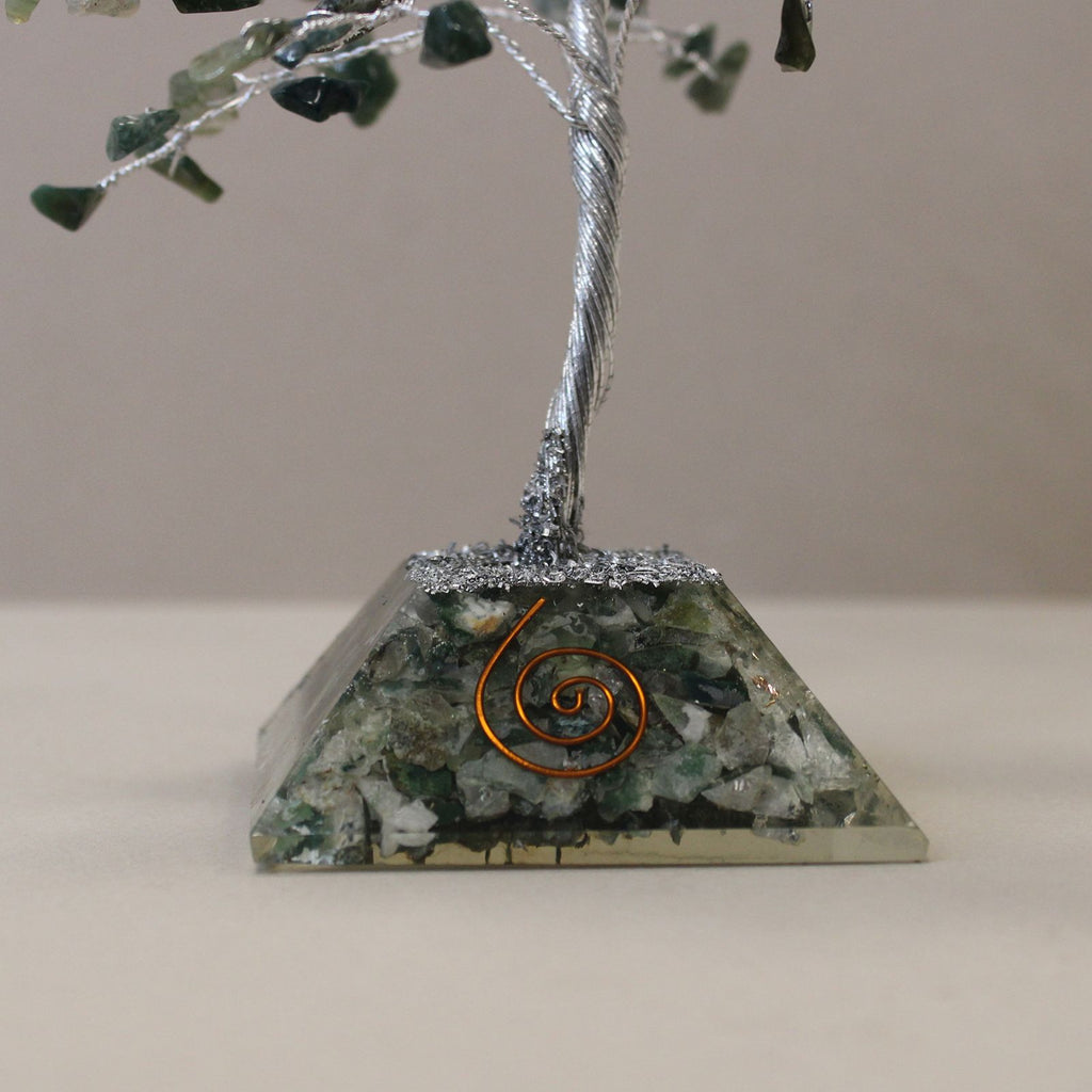 Moss Agate Gemstone Tree with Orgonite Base and 160 Unique Stones