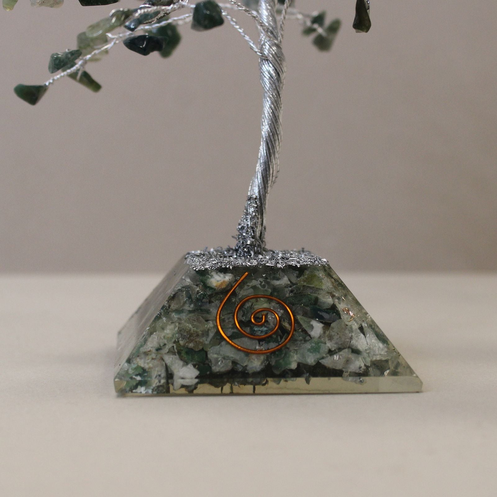 Moss Agate Gemstone Tree with Orgonite Base and 160 Unique Stones