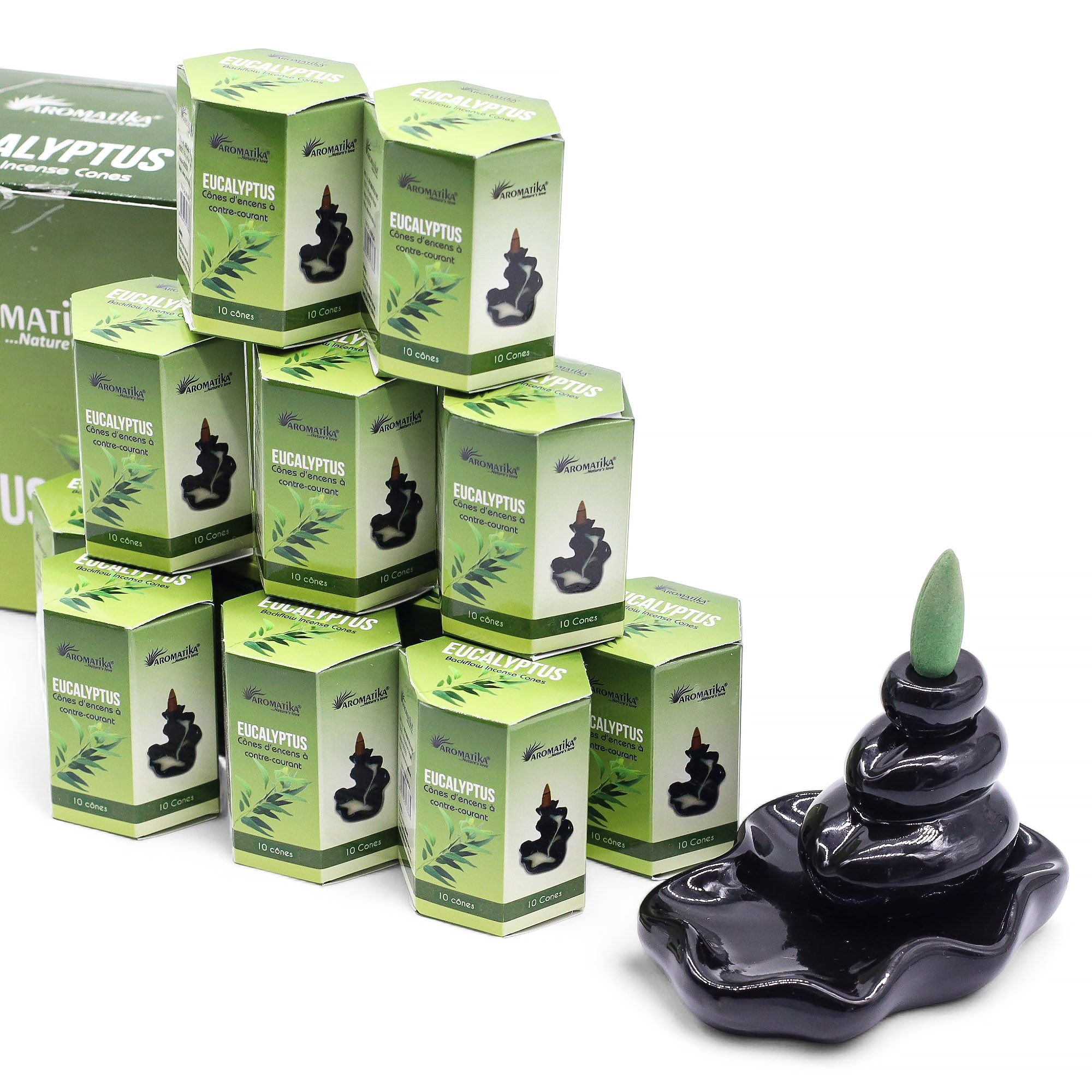Pack of 10 Eucalyptus Masala Backflow Incense Cones for Relaxation