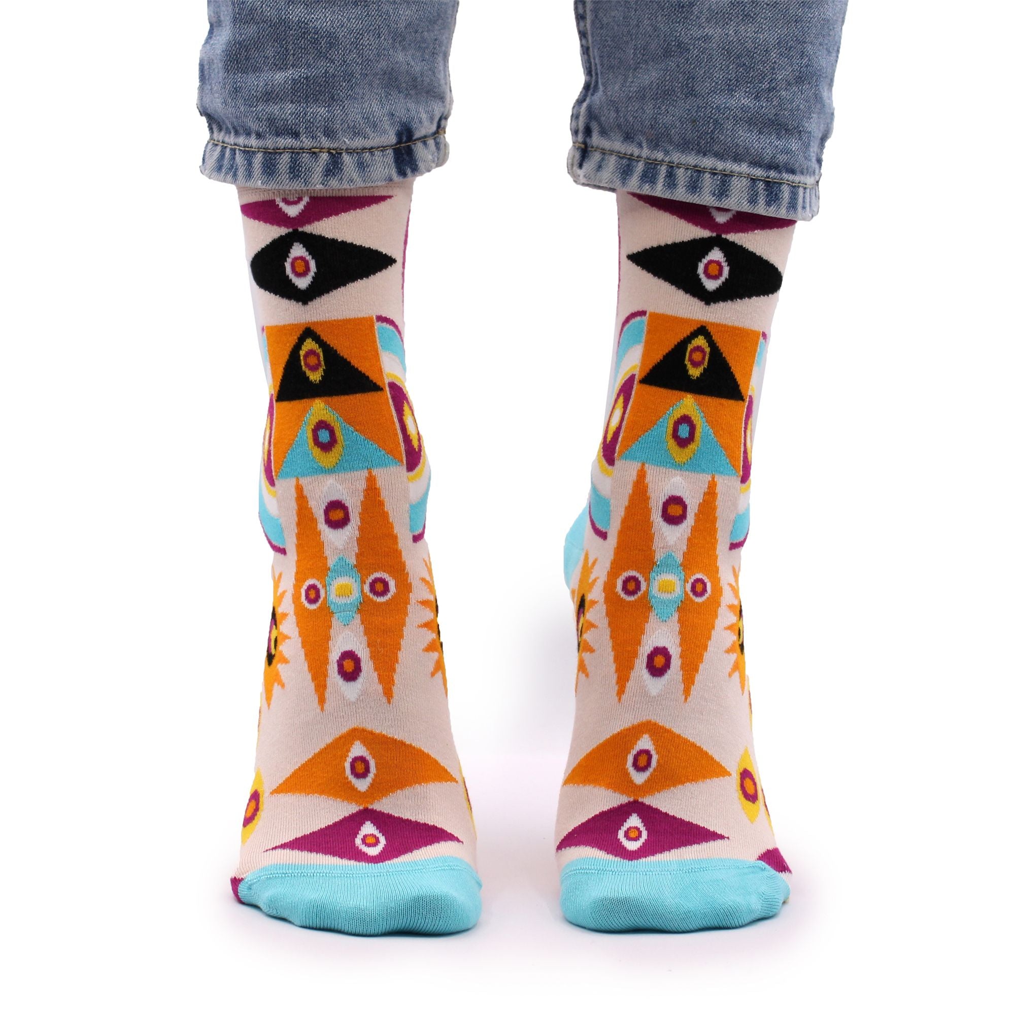 Hop Hare Bamboo Socks S/M in Psychedelic Evil Eye Pattern Design