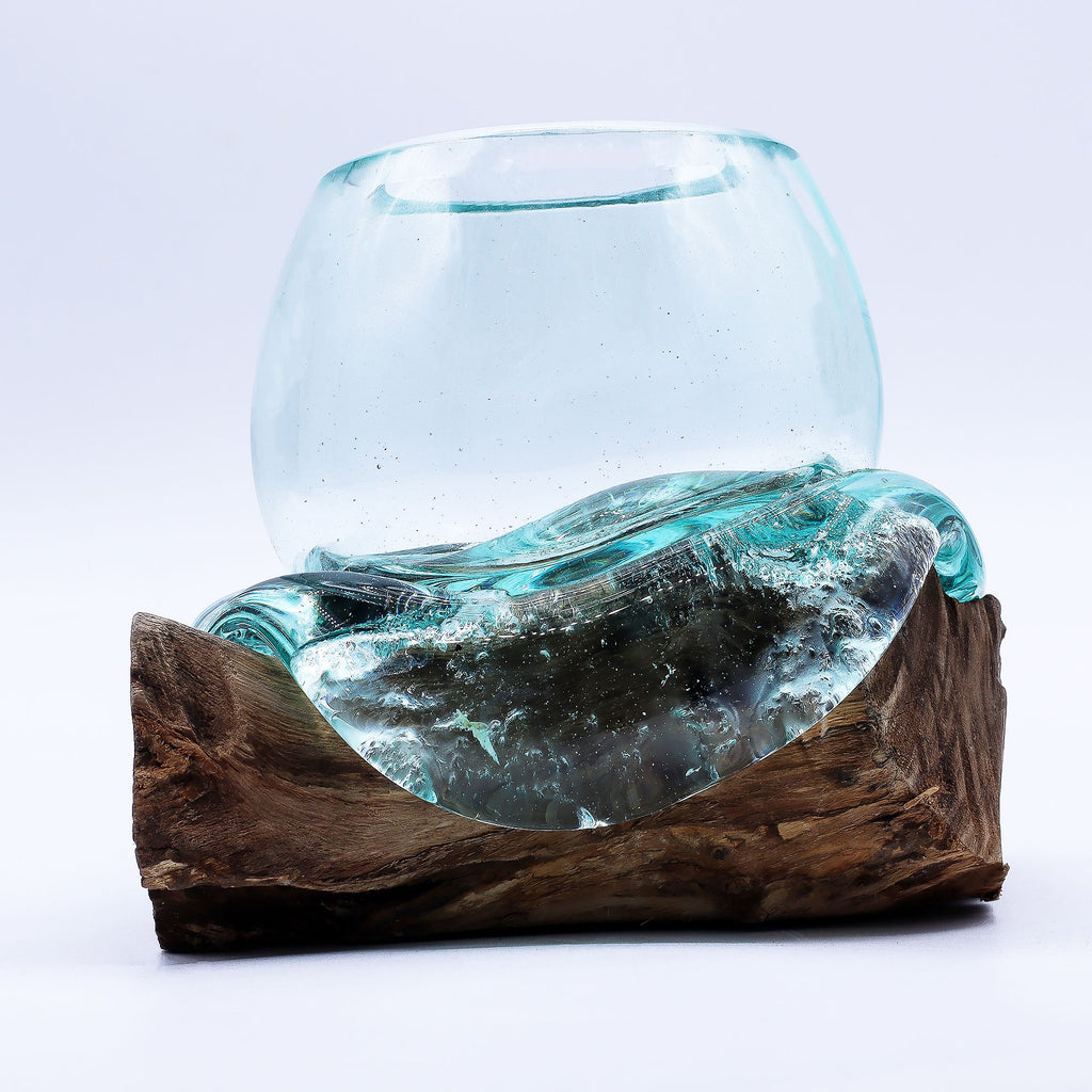 Molten Glass Mini Goldfish Bowl on Wood for Unique Décor