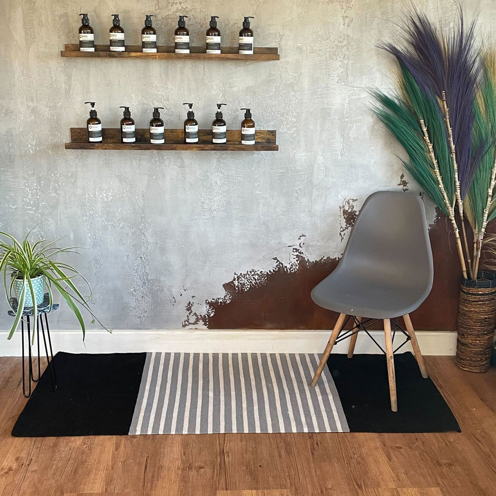 Stylish Indian Cotton Rug 70x170cm in Black and Grey Design