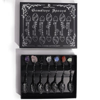Set of 7 Dark Silver Gemstone Crystal Witch Spoons