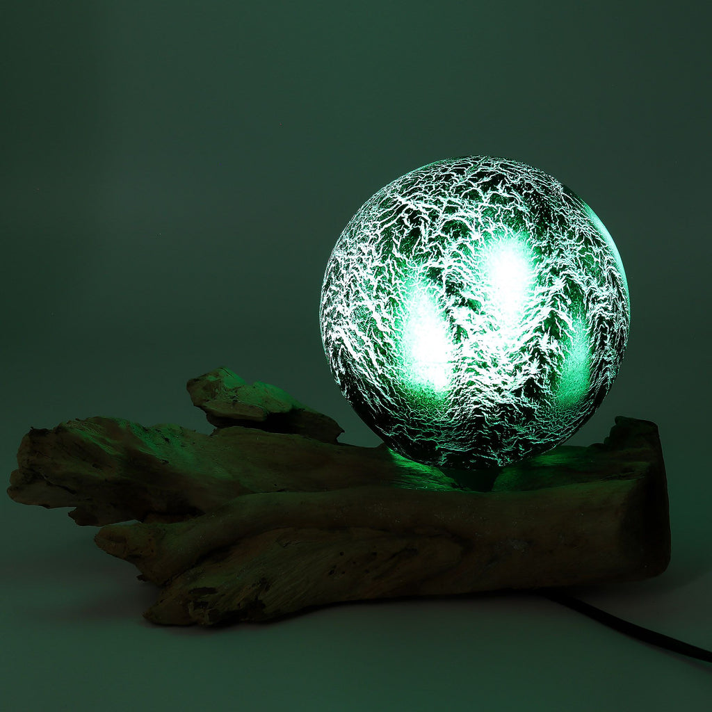 DriftGlow Lamp with Unique Emerald Crackle Shade Design