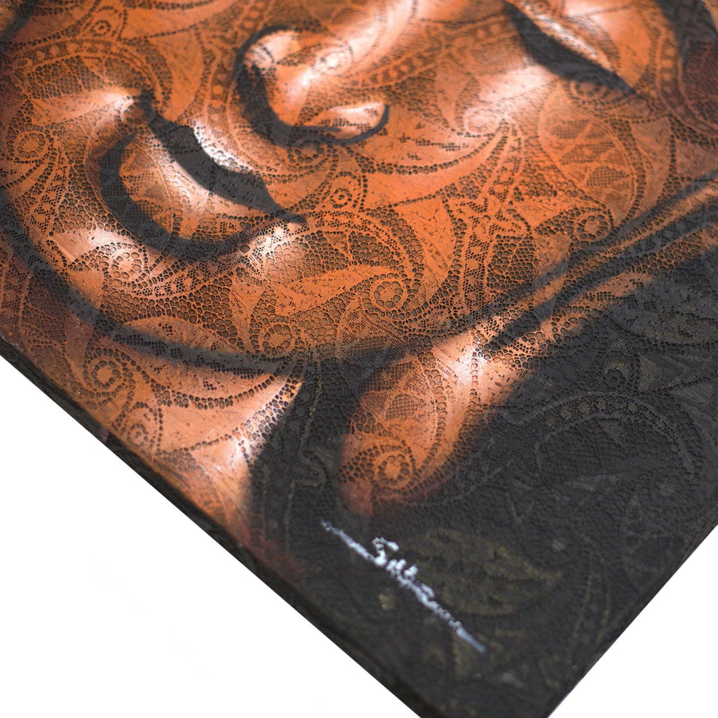 Buddha Painting with Copper Brocade Detail for Elegant Decor