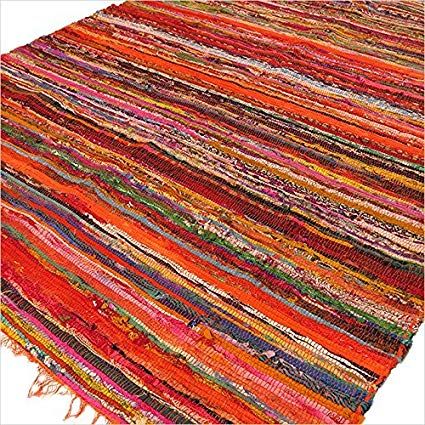 152 x 90cm Luxury Orange Rag Rug for Vibrant Home Decor