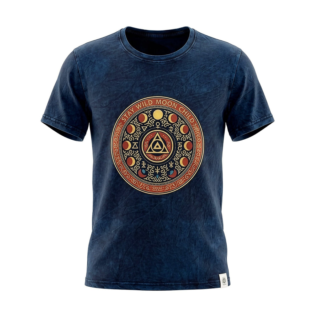 Nomad Sari Stonewashed Cotton T Shirt Stay Wild Moon Child Blue