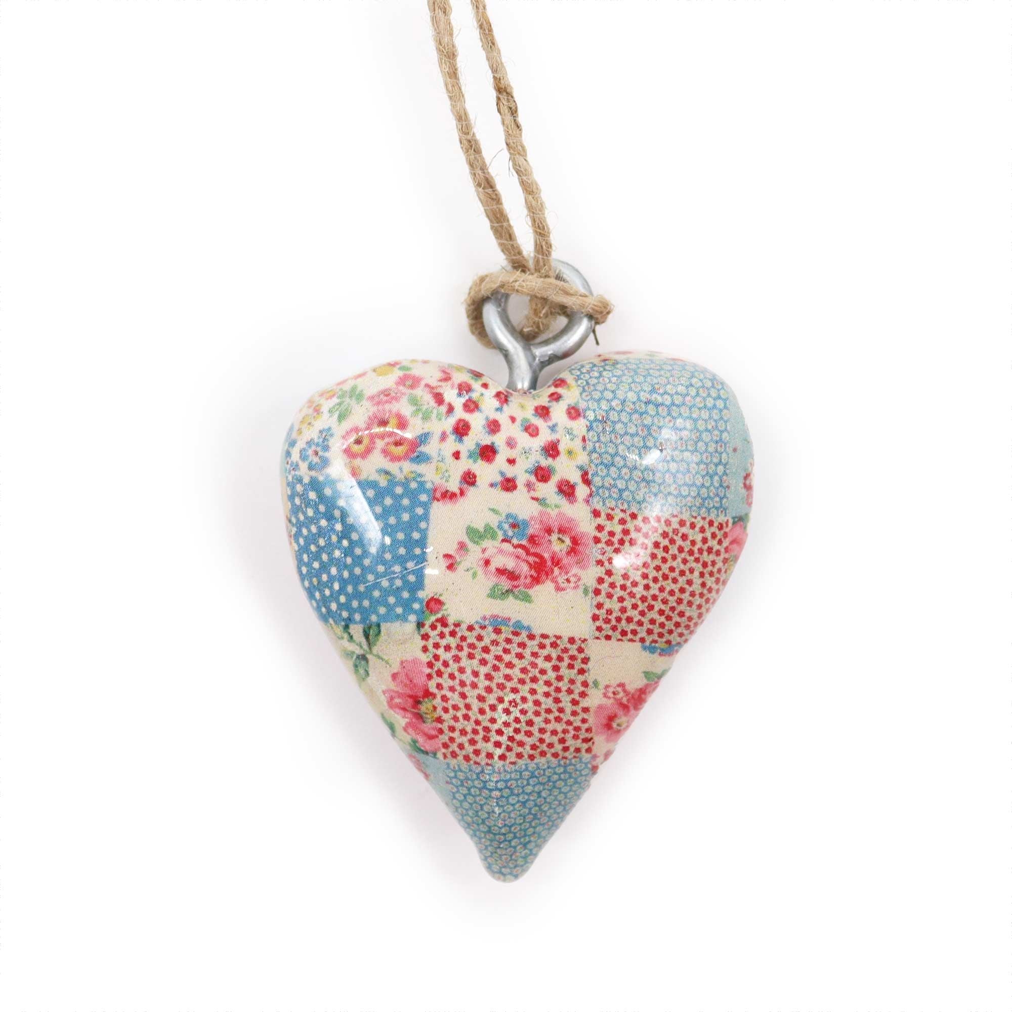 Small Decor Wood Heart in Cheque Blue and Red Colourful Design