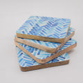 Set of 4 Square Coasters with Blue Stripes for Home Decor
