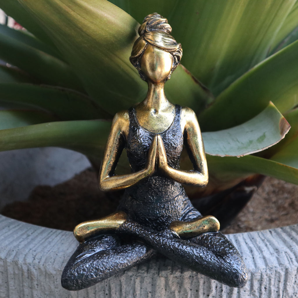 Yoga Lady Figure in Bronze and Black 24cm for Home Decor