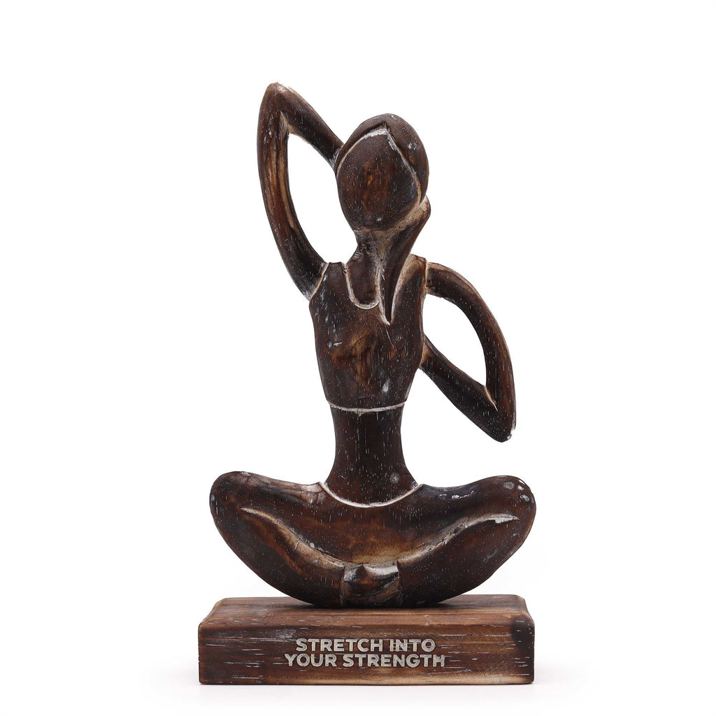 Wooden Yoga Lady in Antique Cow Face Pose for Home Decor Accent