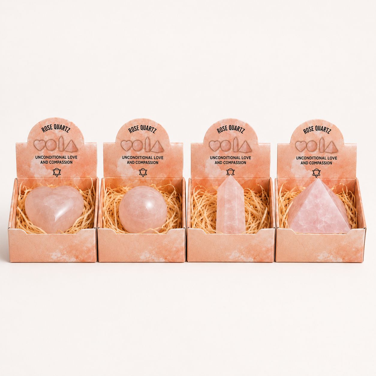 Four Gemstone Shapes Set of Rose Quartz for Home Decor Accents