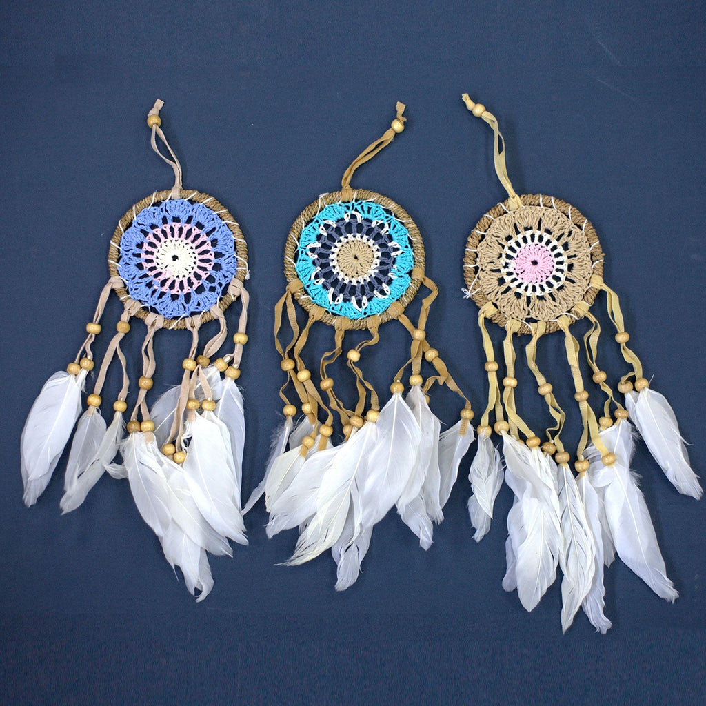 Pastel Pink Macramé Dream Catcher 9cm for Bedroom Decor