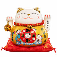 Japanese Lucky Cat Ceramic Waving Ornament on Cushion – Gold