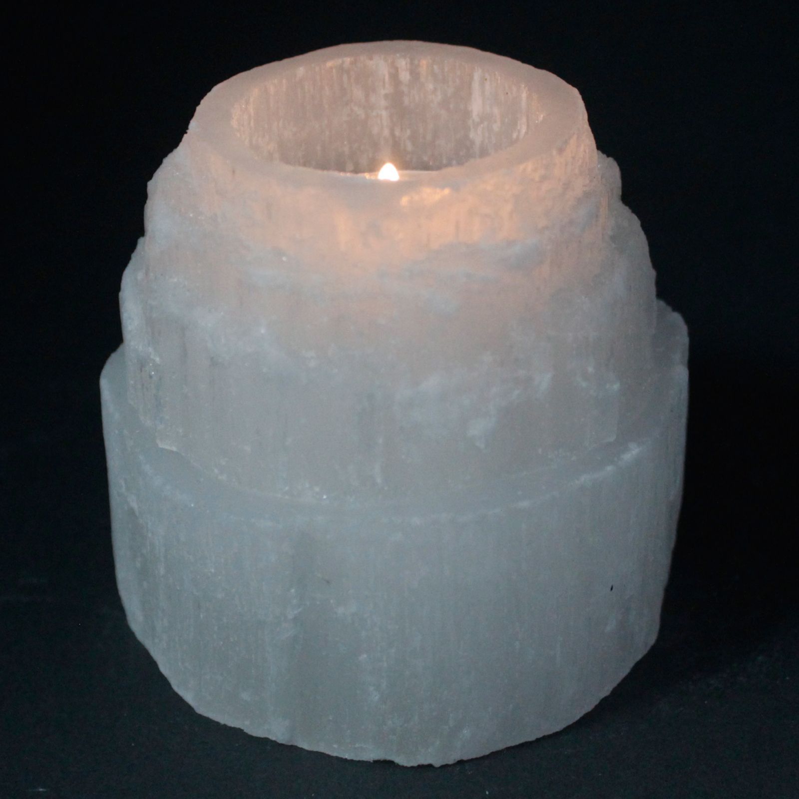 Selenite Mountain Top Candle Holder with Unique Crystal Design