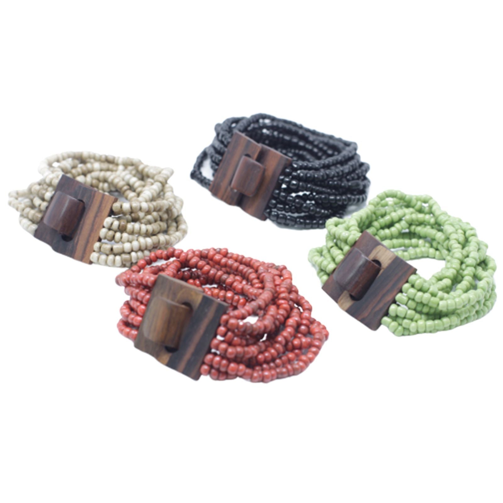 Multi Bead Bangle with Wooden Clasp in Assorted Colours
