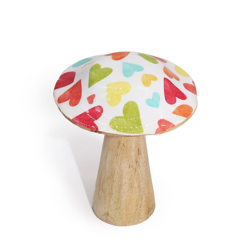 Small Enamelled Mushroom Decoration with Pastel Hearts 10cm
