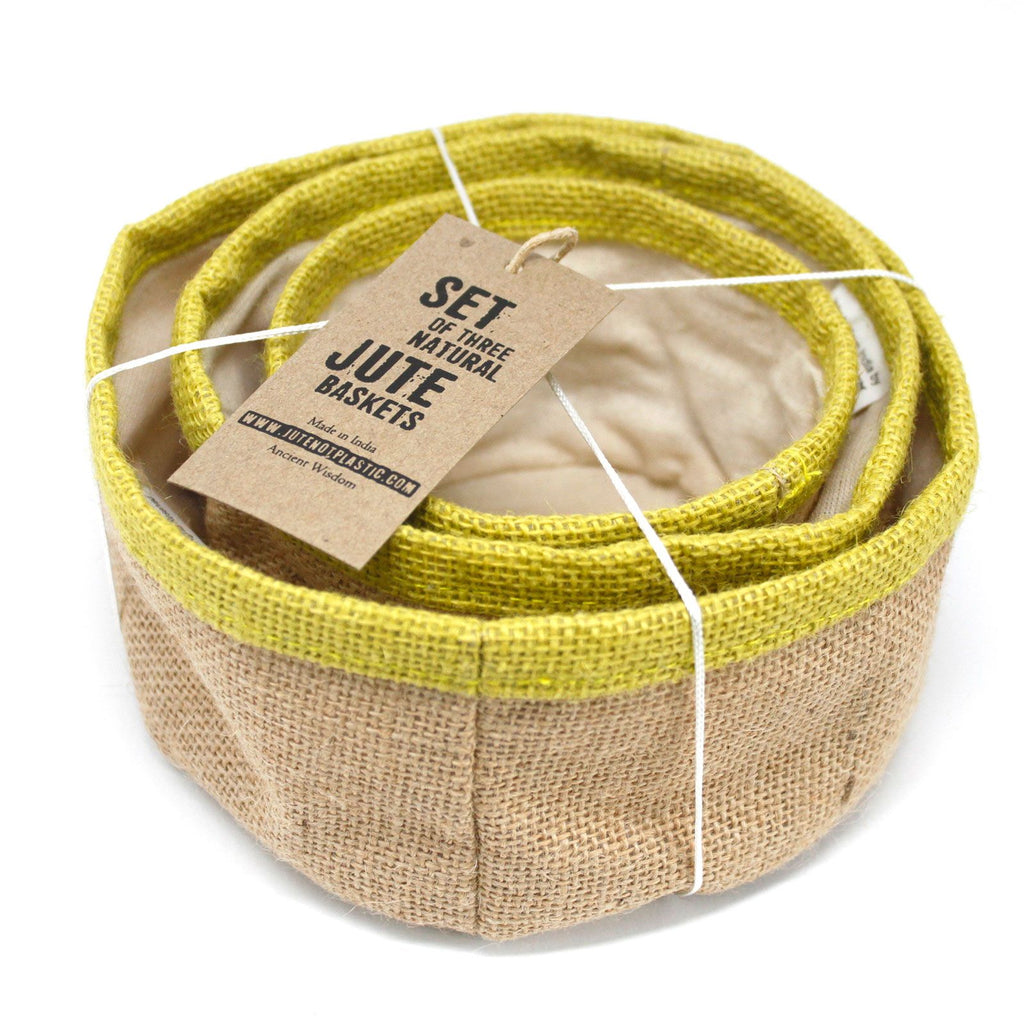 Set of 3 Olive Natural Jute Baskets for Eco Friendly Storage