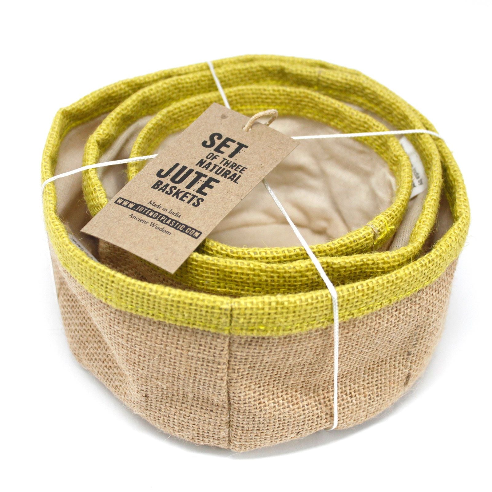 Set of 3 Olive Natural Jute Baskets for Eco Friendly Storage