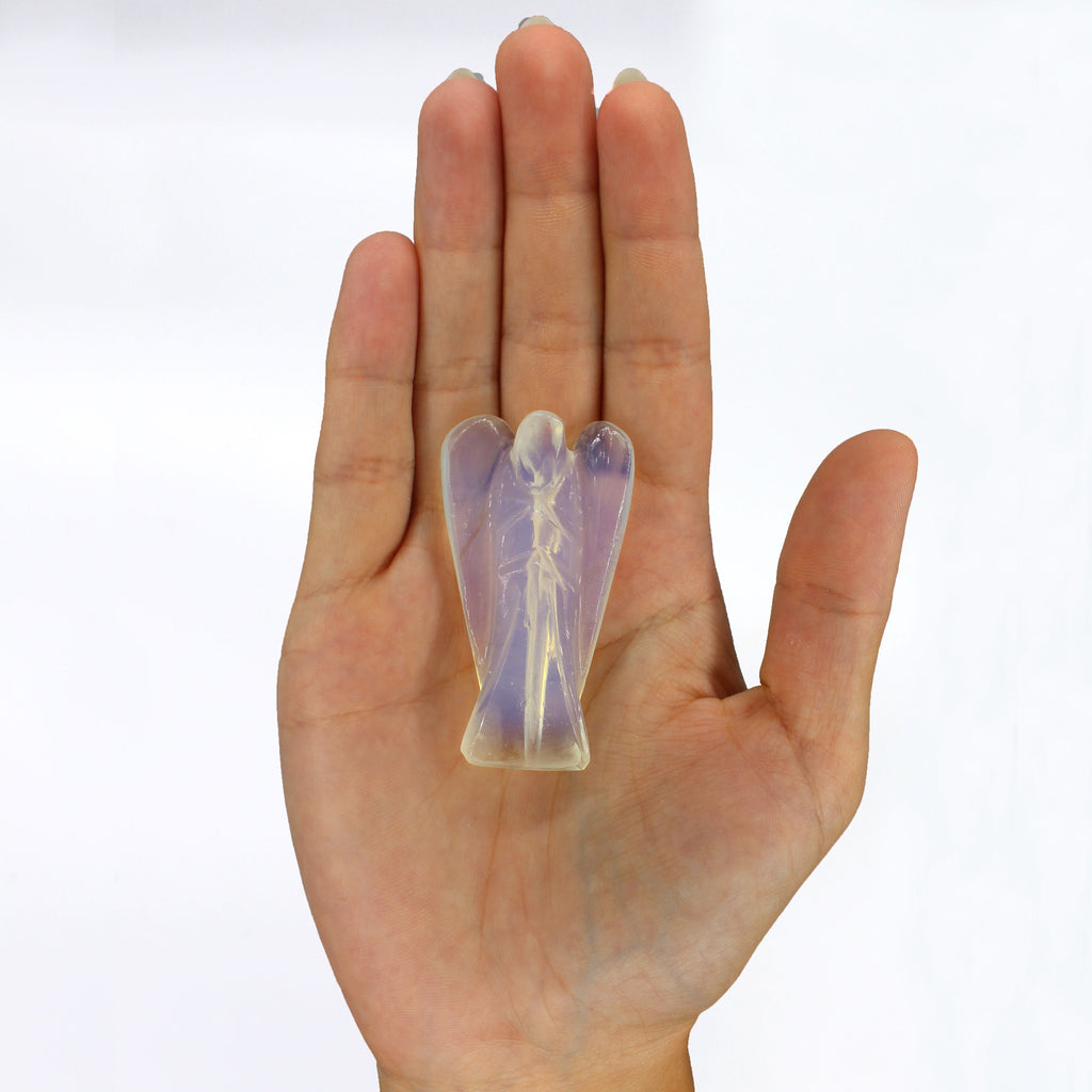 Hand Carved Gemstone Angel Figure in Opalite Design