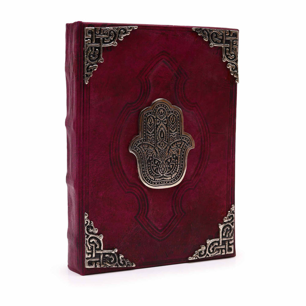 Hefty Red Tan Book with Zinc Hamsa Hand Decor and 200 Pages
