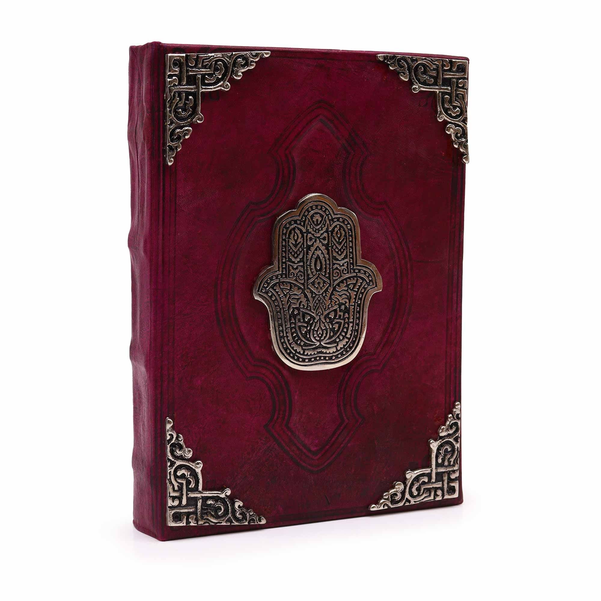 Hefty Red Tan Book with Zinc Hamsa Hand Decor and 200 Pages