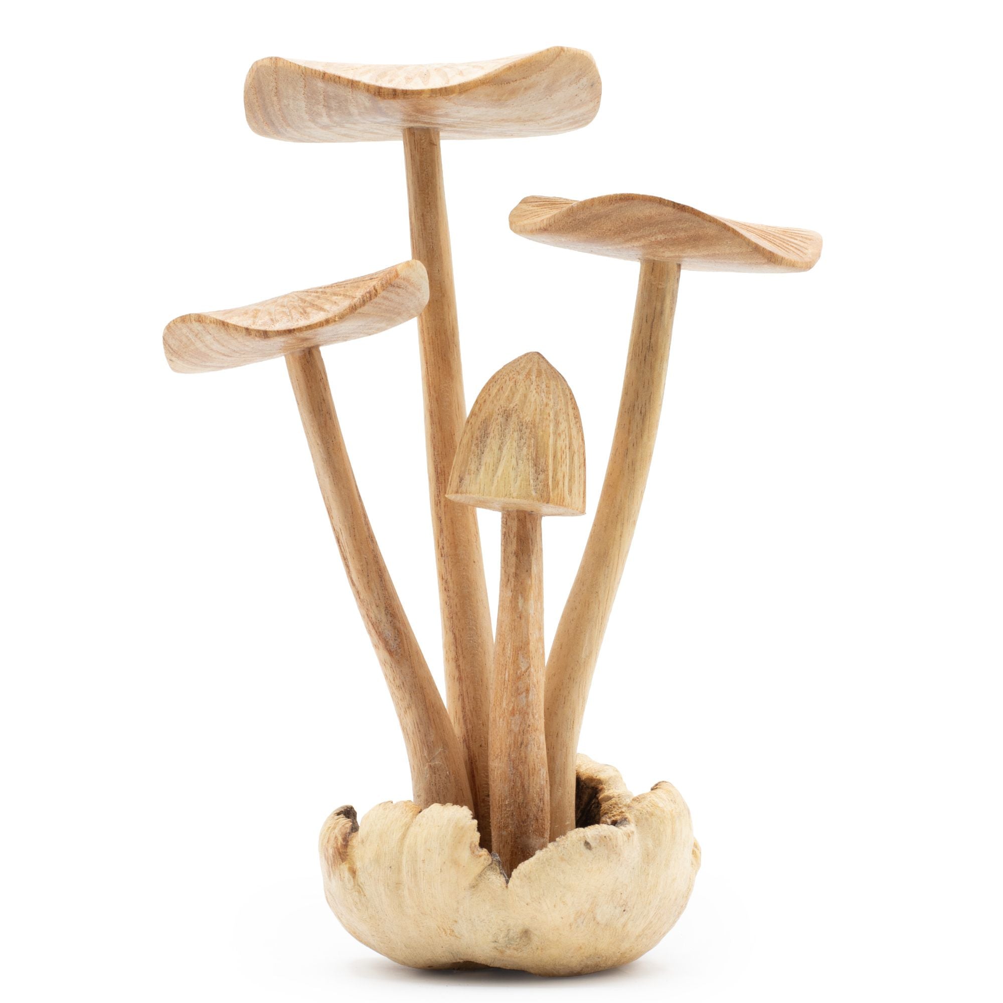 Handmade Parasite Wood Art Carving Set of 4 Large Mushrooms