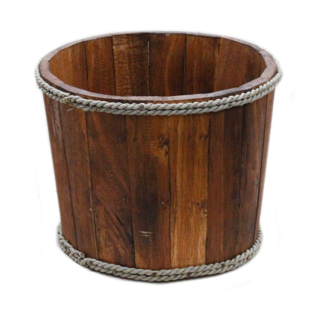Small Brown Wooden Storage Tub for Home Organisation and Style