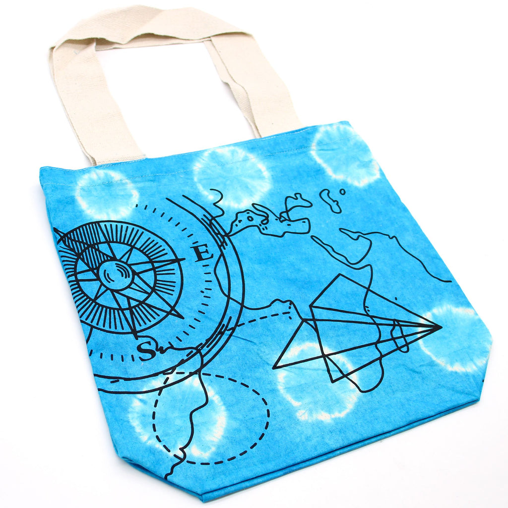 Tye Dye Cotton Bag with Compass Design and Natural Handle