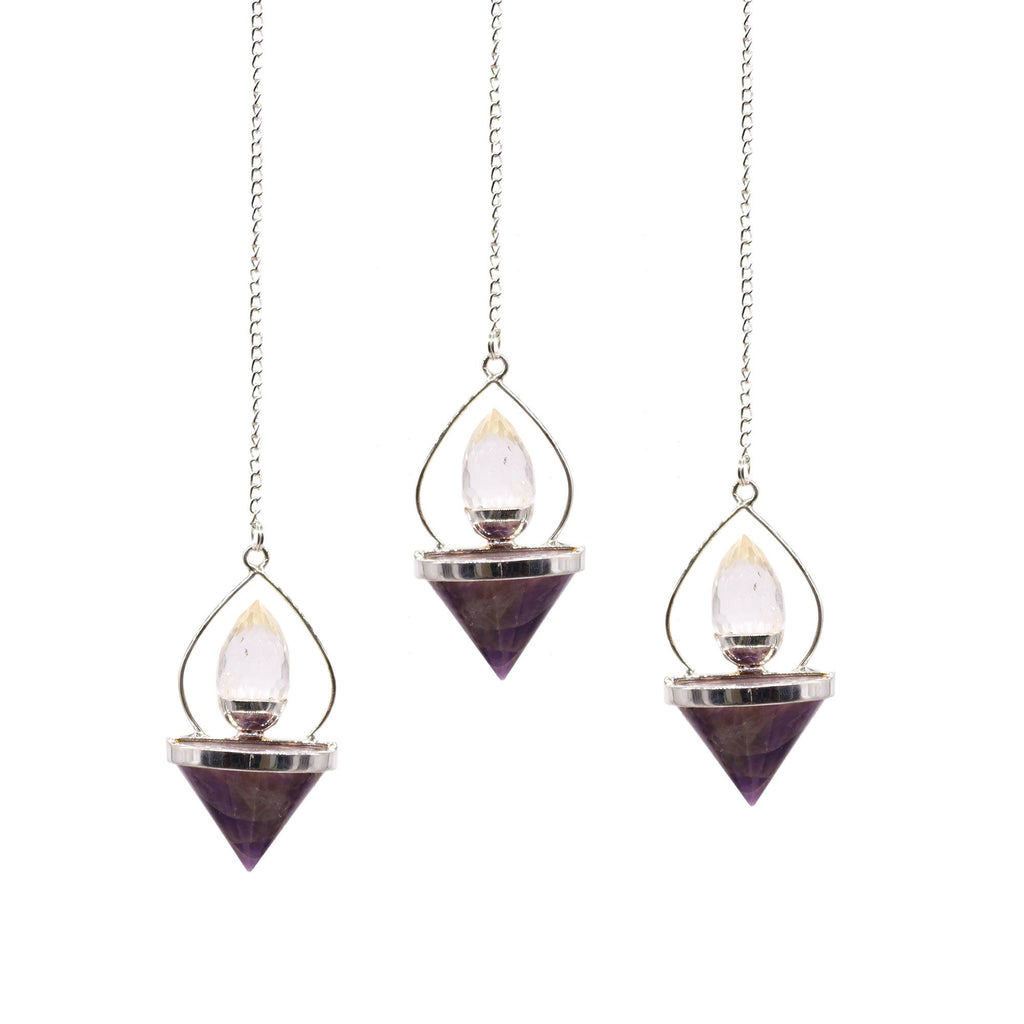 Gemstone Lantern of Life Pendulum with Amethyst and Rock Quartz