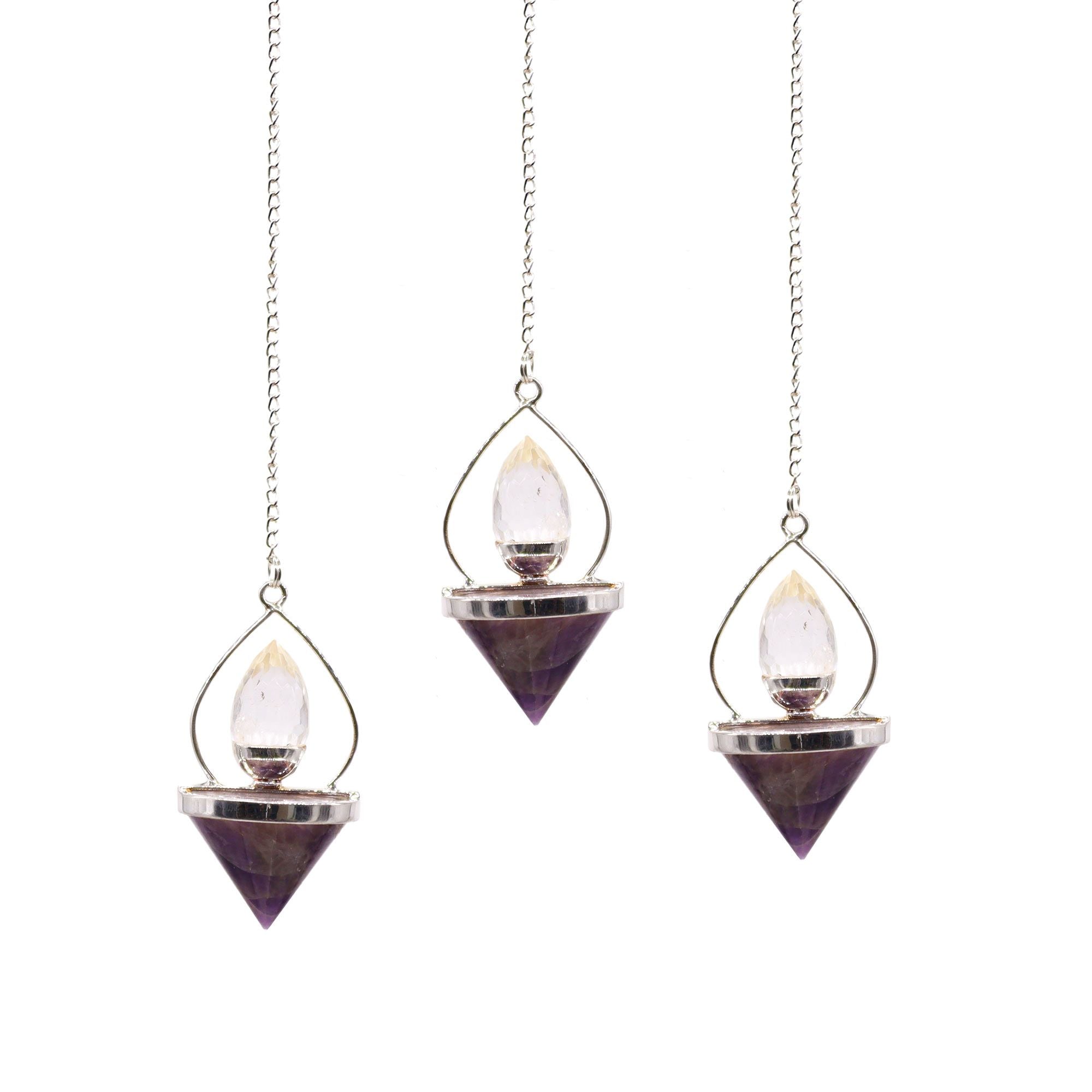 Gemstone Lantern of Life Pendulum with Amethyst and Rock Quartz